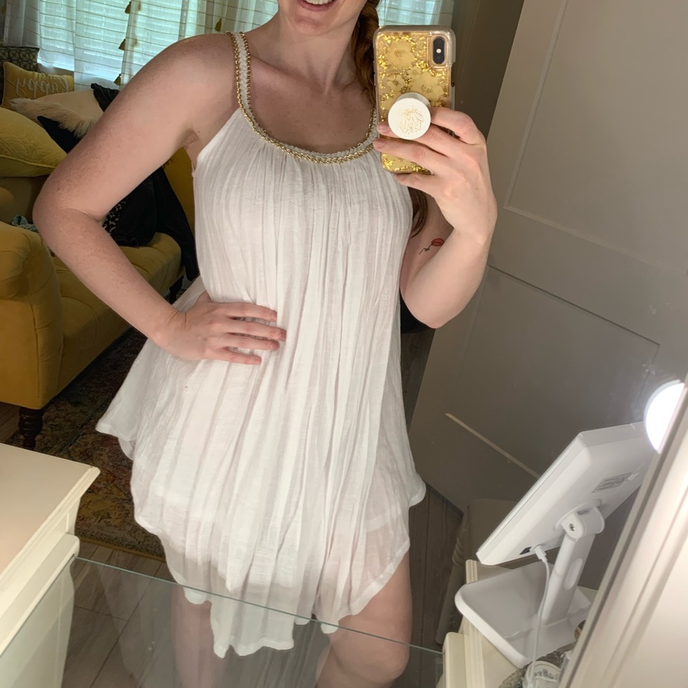 Flowy White Dress With Gold Chain